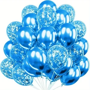 Lot de 30 ballons confettis bleus
