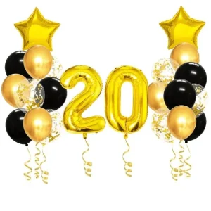 Lot de ballons or et noir 20 ans