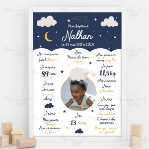 Affiche personnalisée baptême – thème mouton nuit