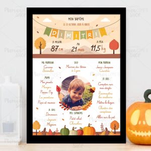 Affiche personnalisée baptême – thème automne