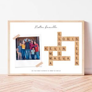 Affiche personnalisée Scrabble mots croisés photo (prénoms, famille, couple…)