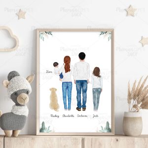 Affiche portrait famille personnalisé avec animaux – 4 décors